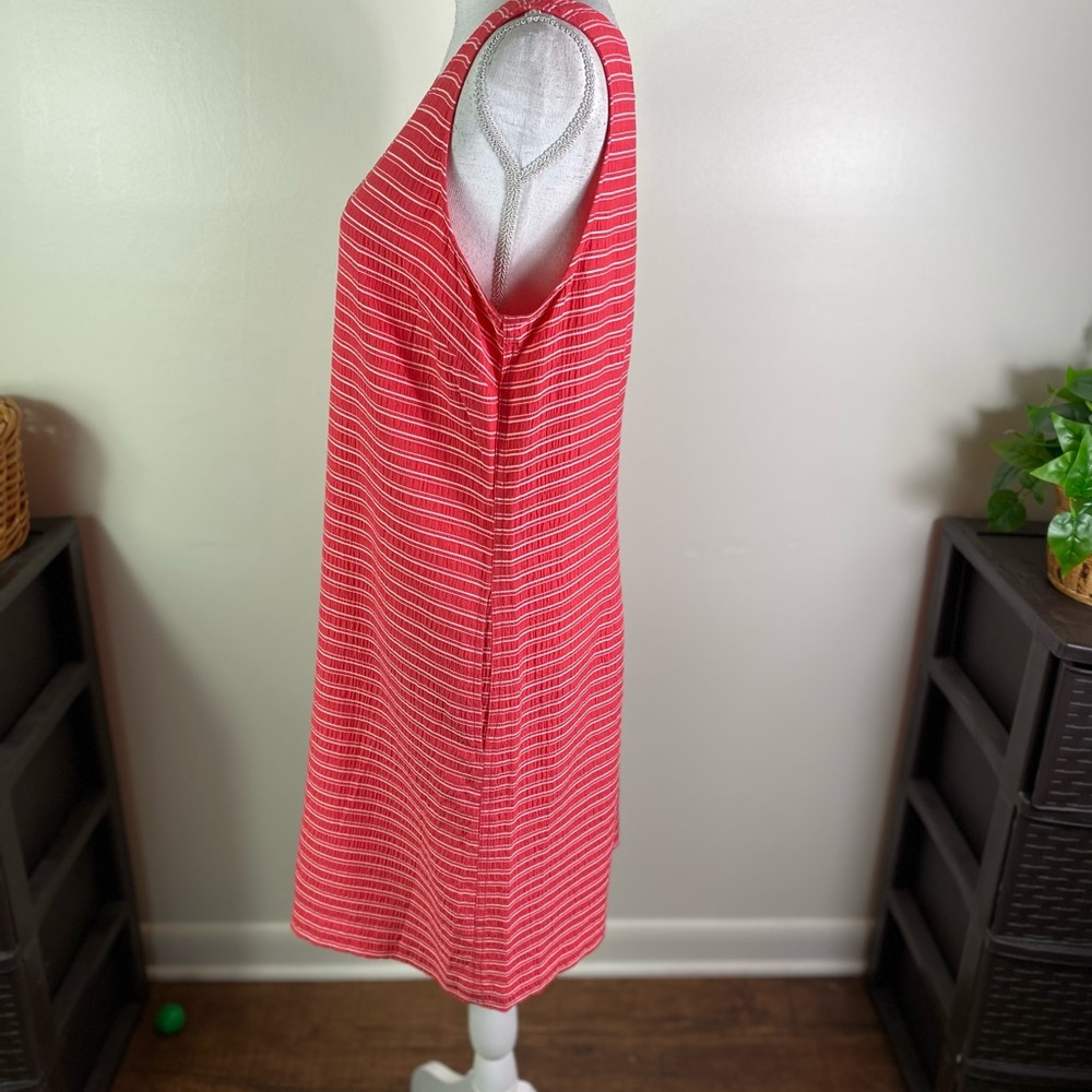 Tommy Hilfiger women’s Sleeveless striped shift Coral/white Dress Sz 10 pockets - Picture 6 of 11